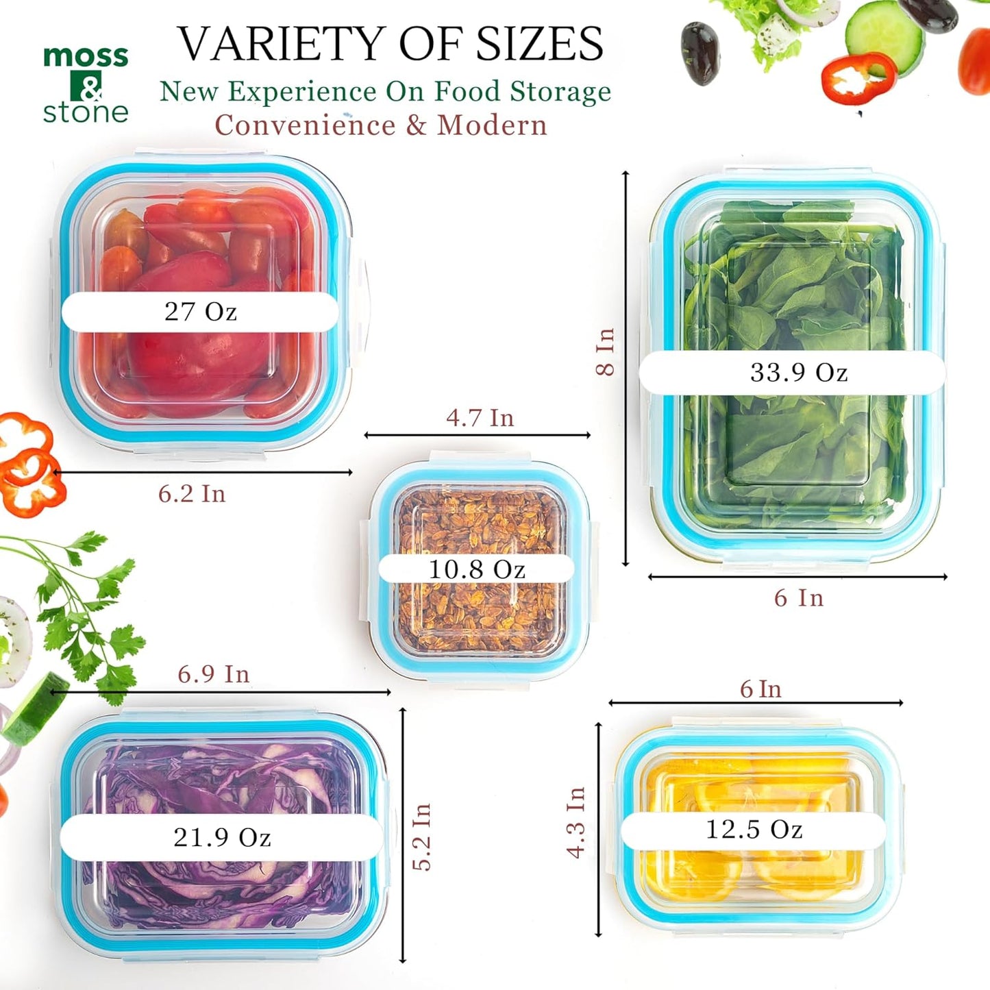 10-Piece Borosilicate Glass Meal Prep Container Set – 100% Leak-Proof Snap-Lock Lids, Airtight and BPA-Free – Safe for Freezer, Microwave, and Oven (Glass Only) – Stackable and Nestable Food Storage Solution