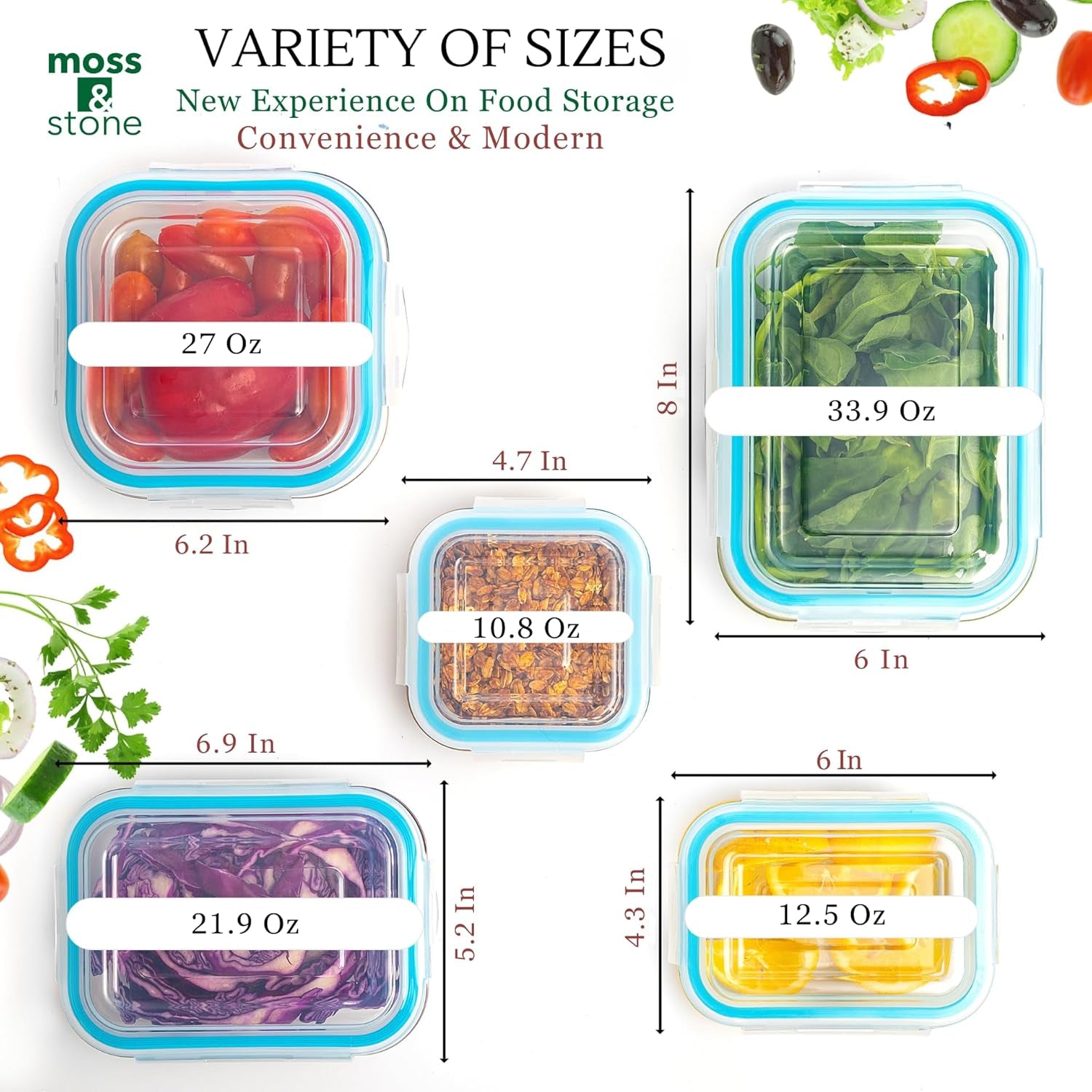 10-Piece Borosilicate Glass Meal Prep Container Set – 100% Leak-Proof Snap-Lock Lids, Airtight and BPA-Free – Safe for Freezer, Microwave, and Oven (Glass Only) – Stackable and Nestable Food Storage Solution